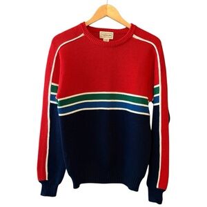 Vintage Claybrooke Mens Red Stripe Green & Blue Ski Sweater, size Medium
